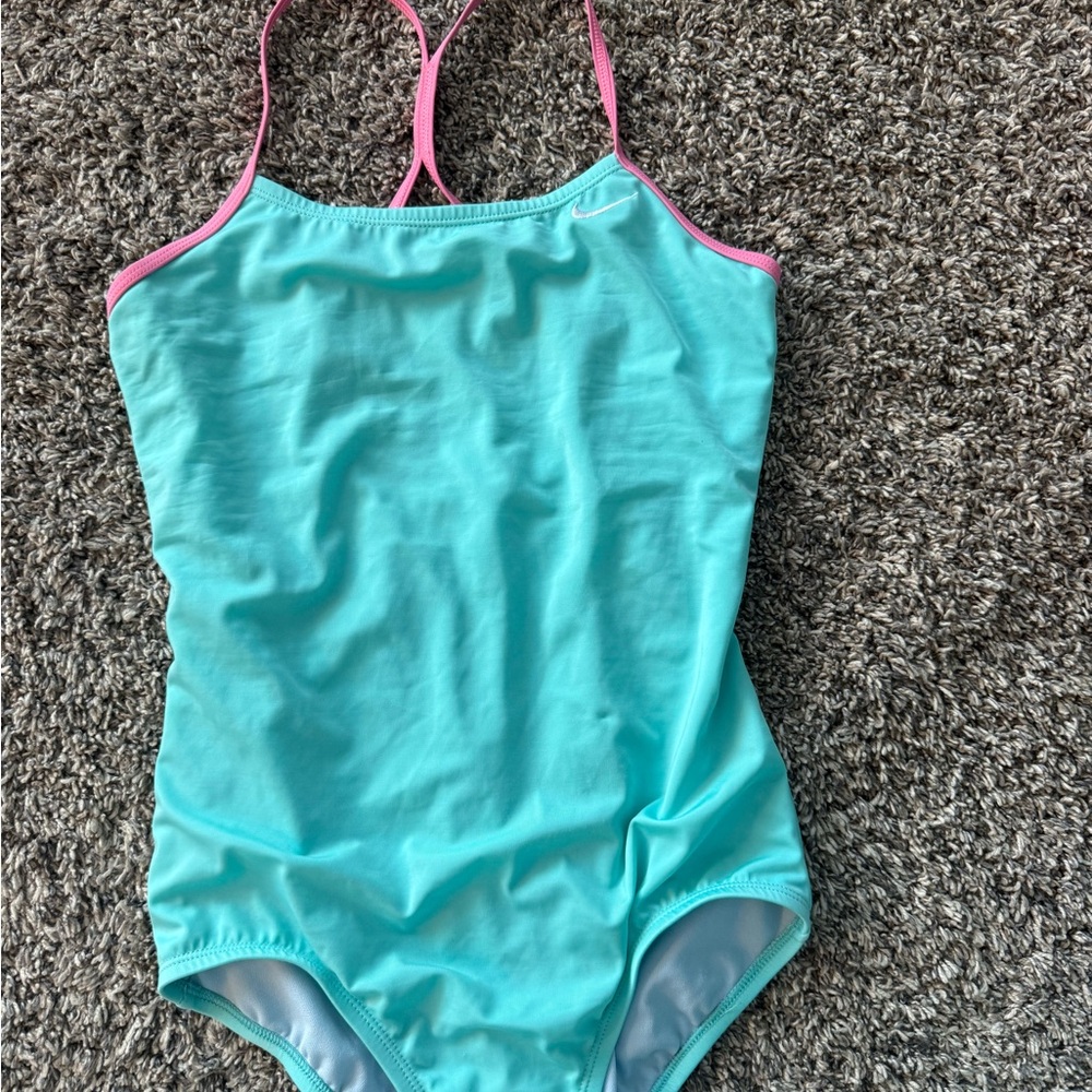Nike Aqua One-Piece Swimsuit with Pink Trim-youth XL